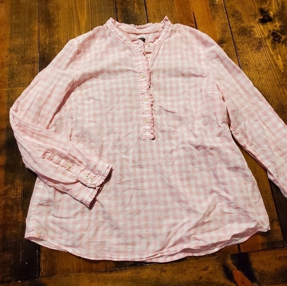 Talbots Large Petite Pink & White Gingham Long Sleeve Top - Picture 1 of 12